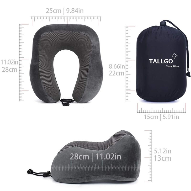 TALLGO Travel Pillow, Best Memory Foam Neck Pillow Head Support Soft Pillow for Sleeping Rest, Airplane Car & Home Use (Grey) - Image 4